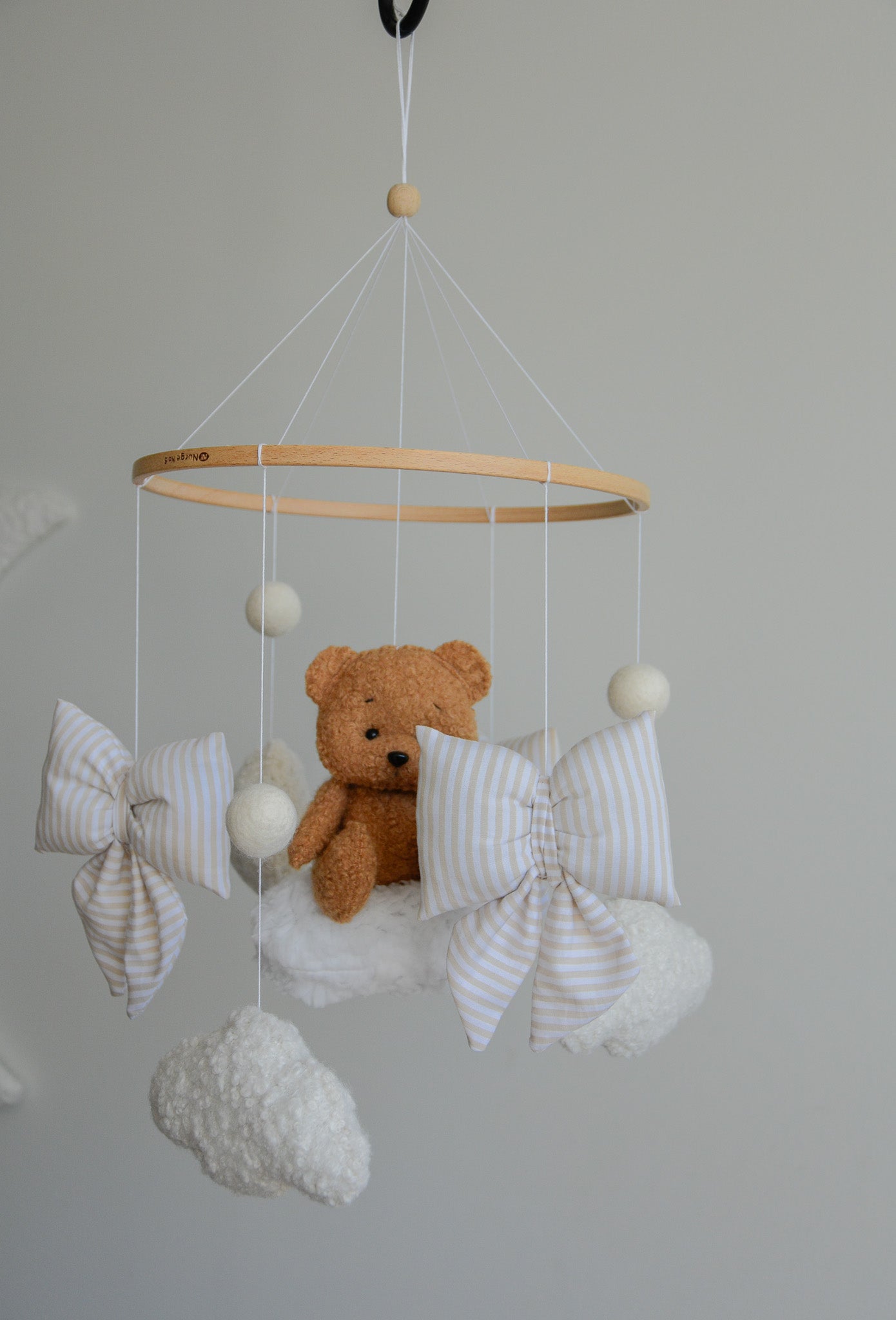 Teddy bear baby mobile, Vintage Circus Neutral nursery