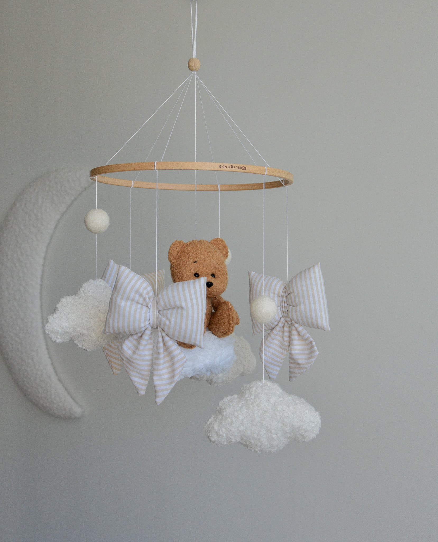 Teddy bear baby mobile, Vintage Circus Neutral nursery