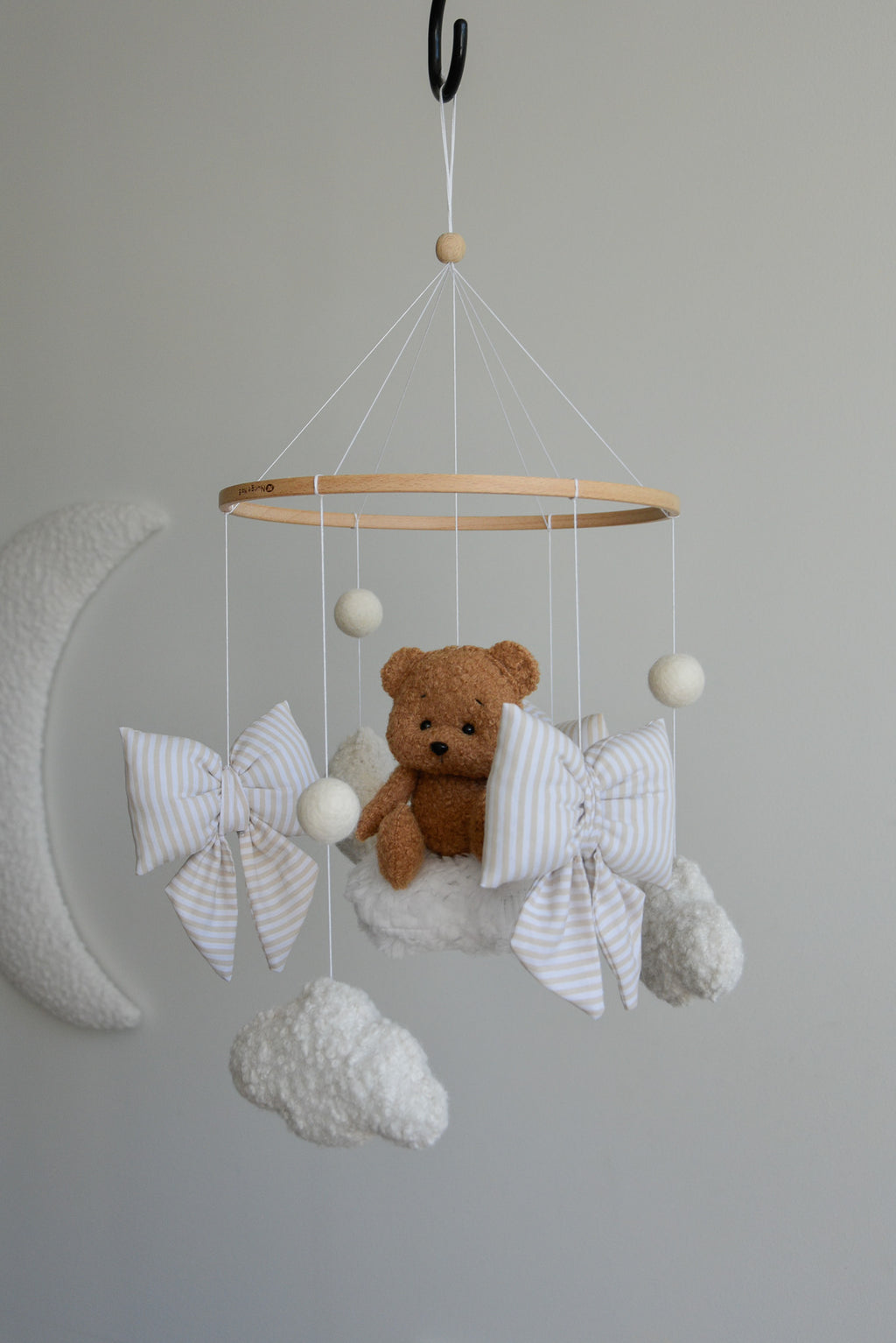 Teddy bear baby mobile, Vintage Circus Neutral nursery