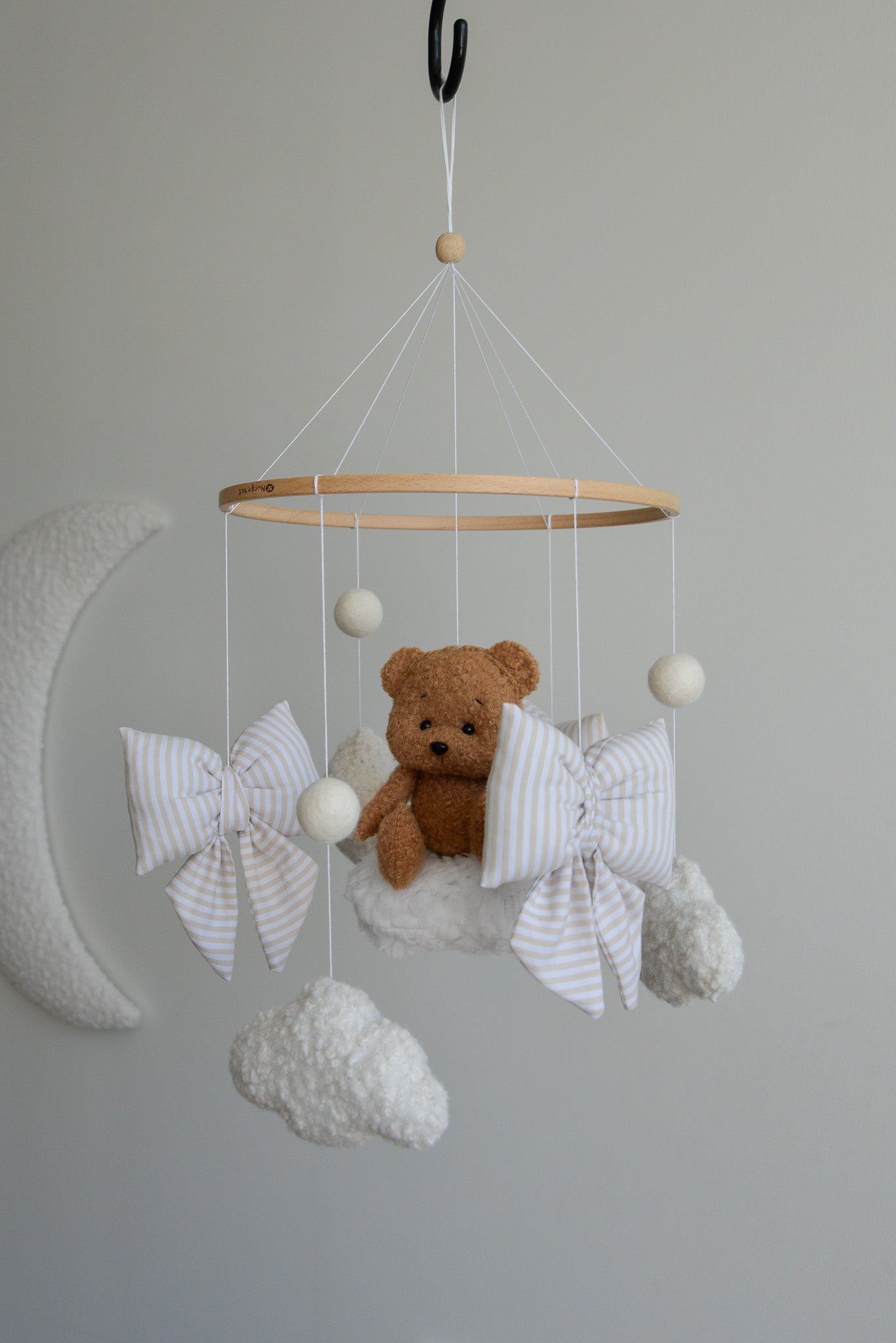 Teddy bear baby mobile, Vintage Circus Neutral nursery