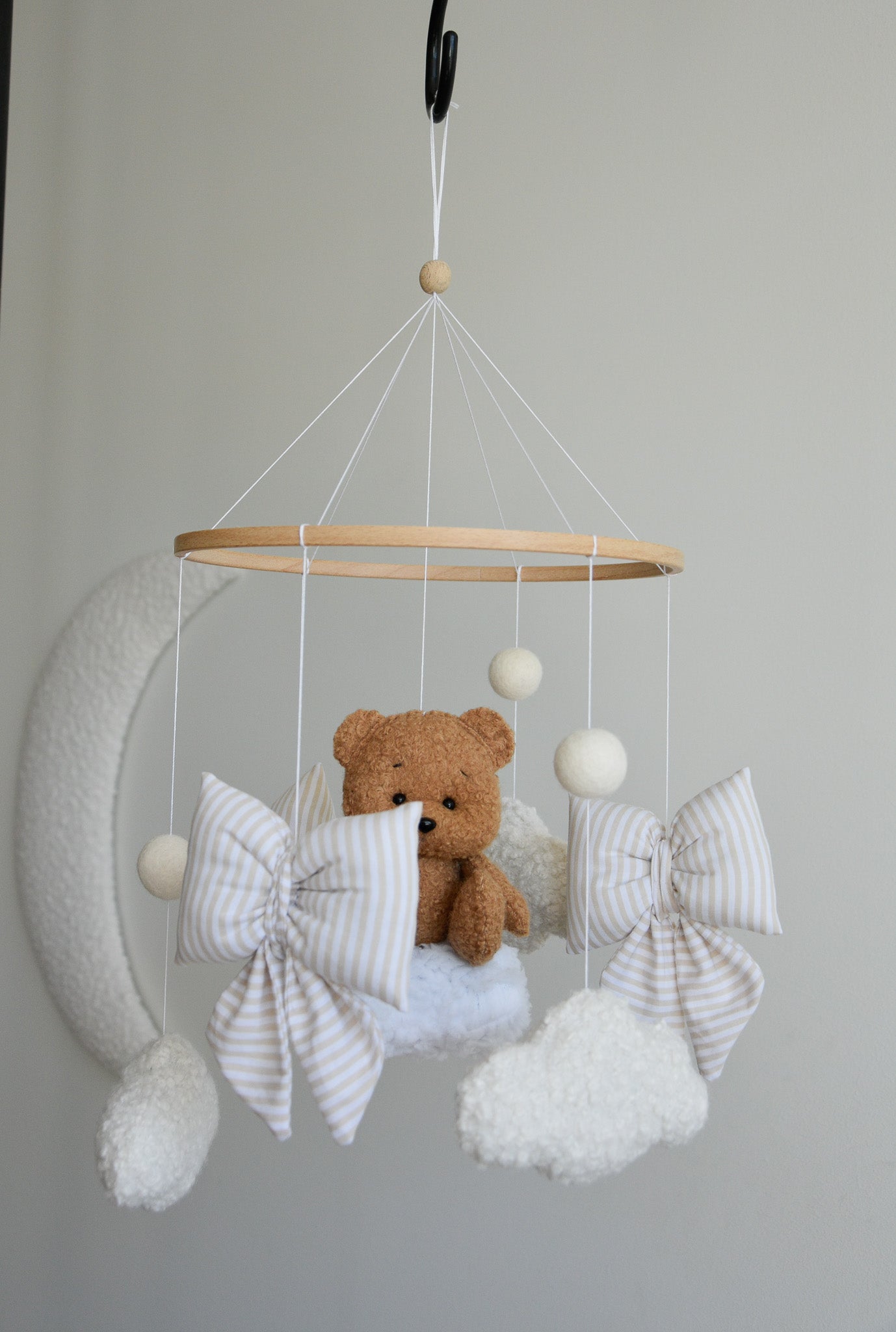 Teddy bear baby mobile, Vintage Circus Neutral nursery