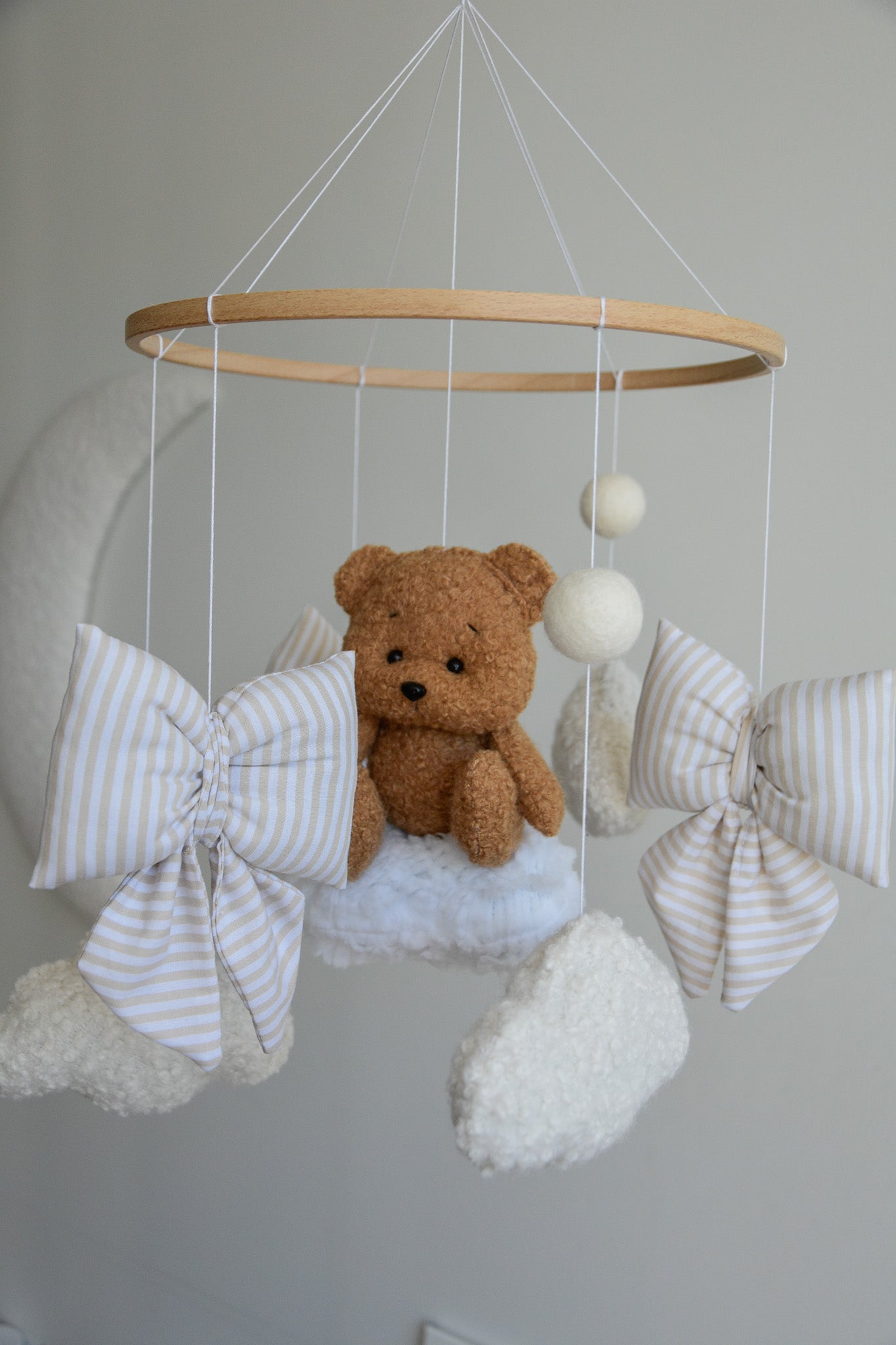 Teddy bear baby mobile, Vintage Circus Neutral nursery