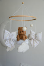 Teddy bear baby mobile, Vintage Circus Neutral nursery