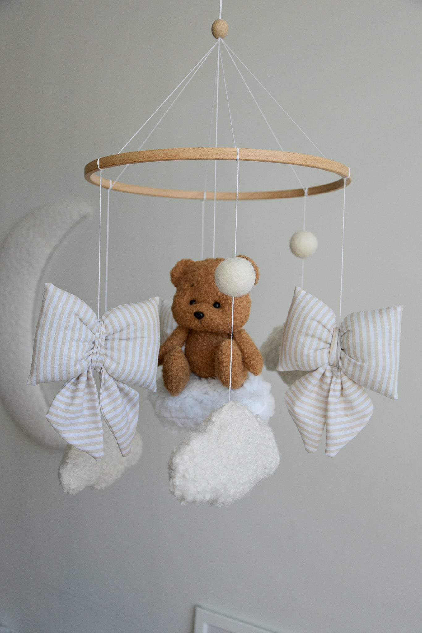 Teddy bear baby mobile, Vintage Circus Neutral nursery