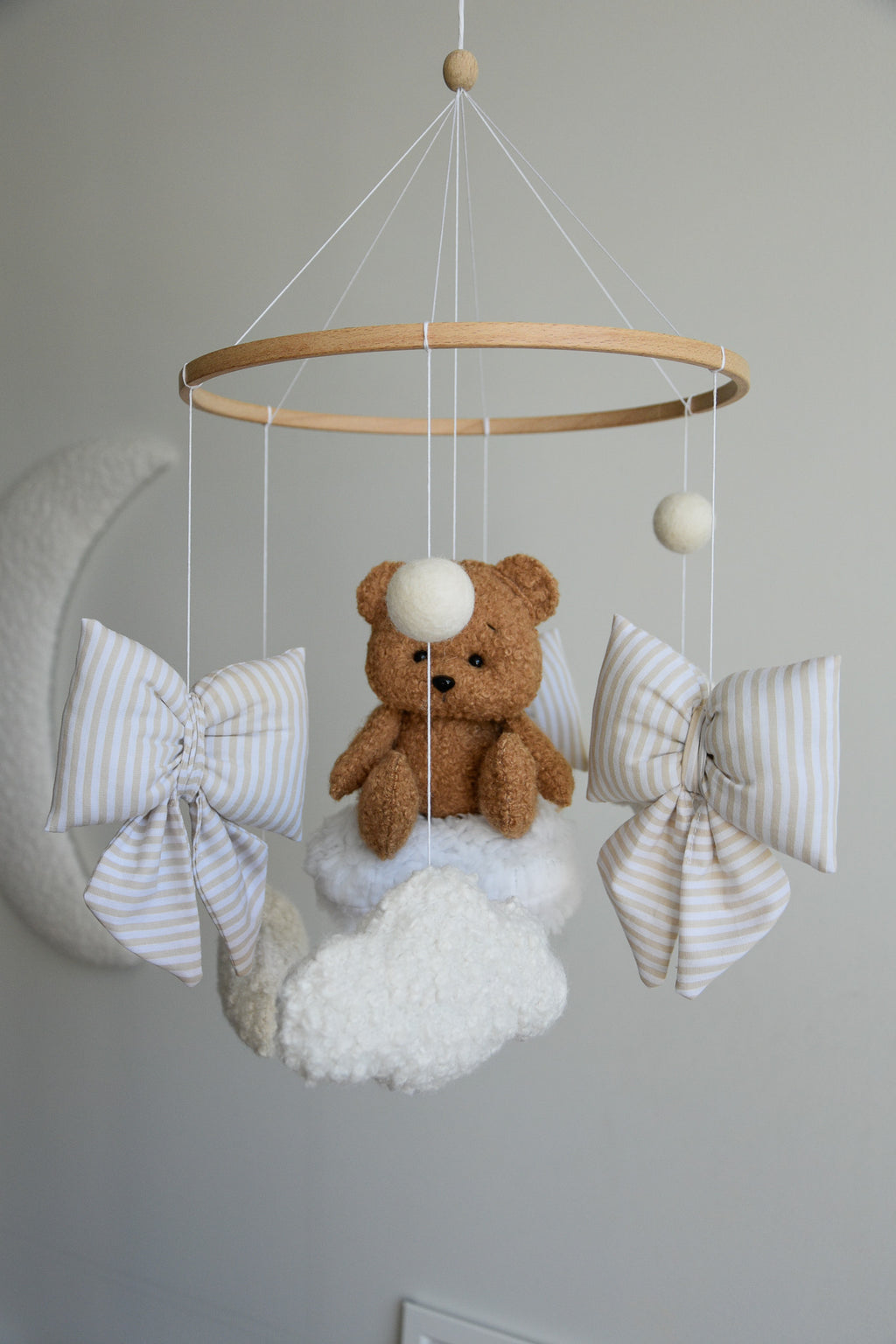 Teddy bear baby mobile, Vintage Circus Neutral nursery