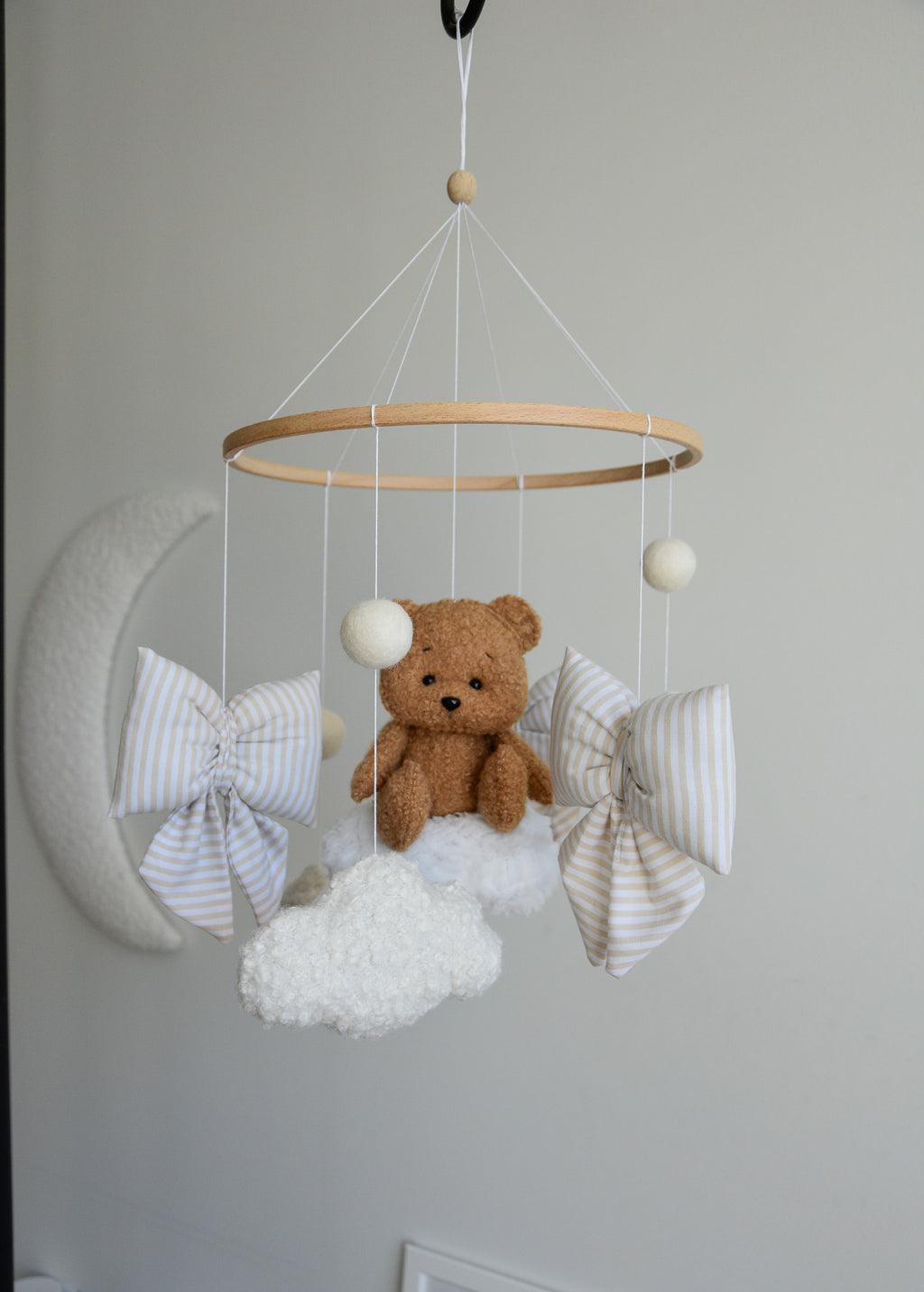 Teddy bear baby mobile, Vintage Circus Neutral nursery