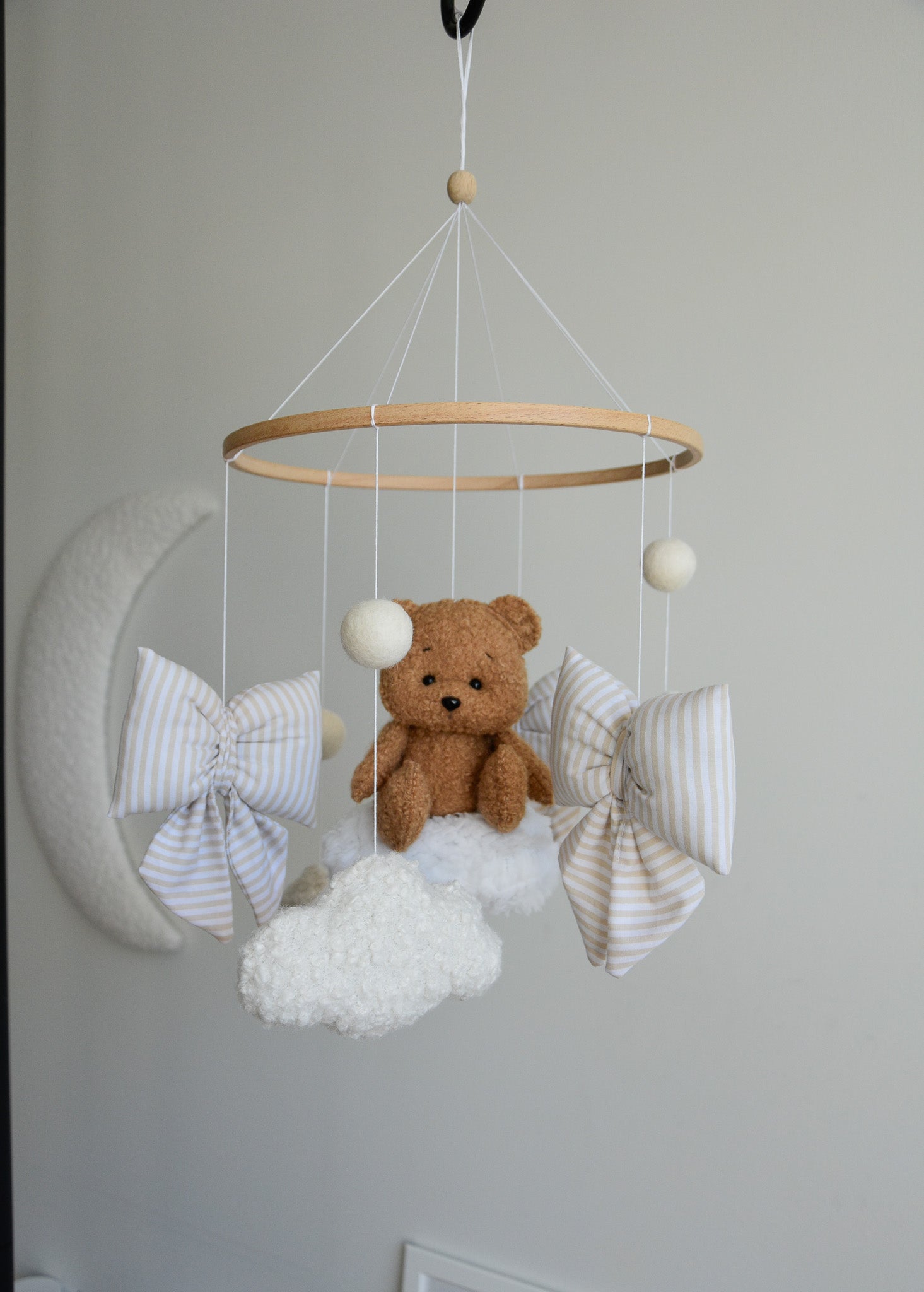Teddy bear baby mobile, Vintage Circus Neutral nursery
