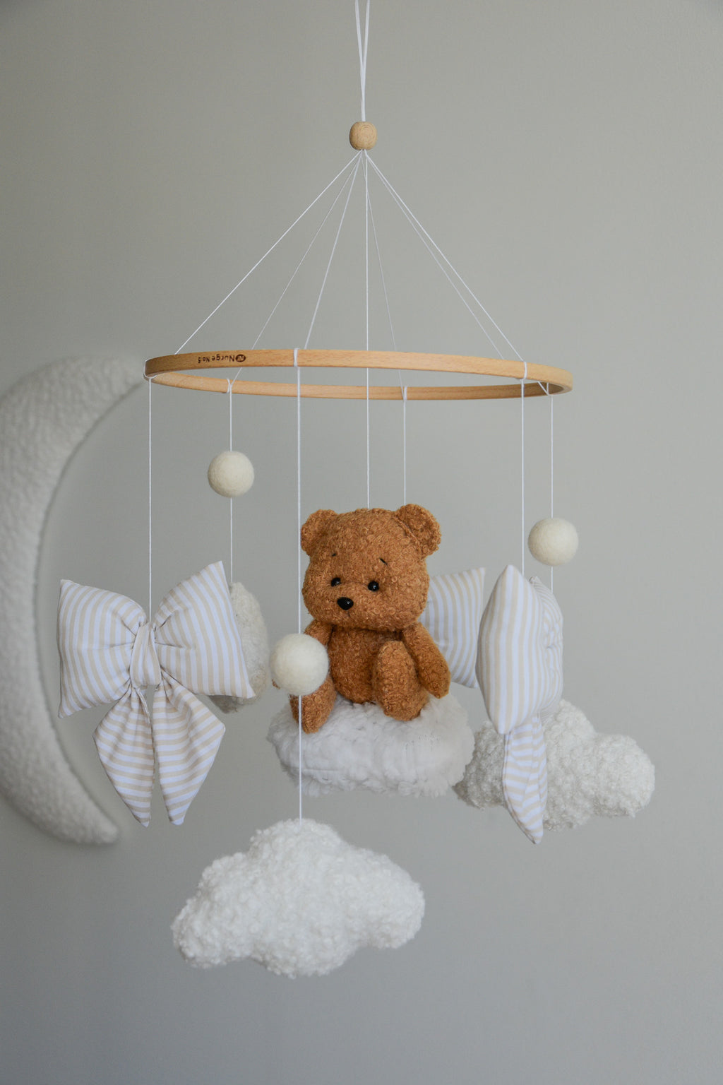Teddy bear baby mobile, Vintage Circus Neutral nursery