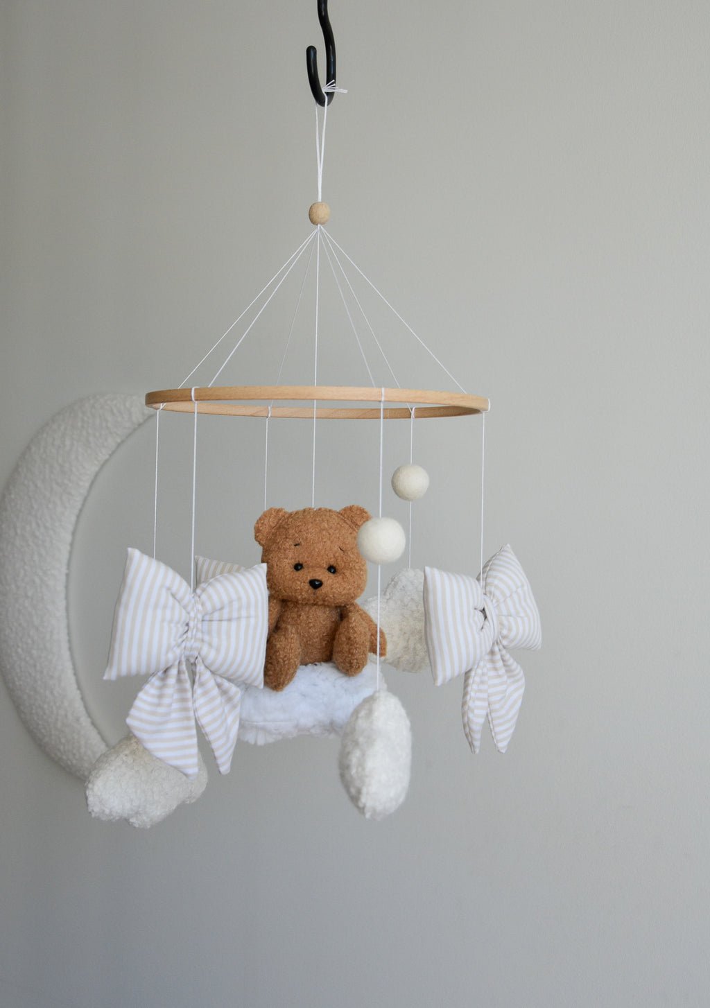Teddy bear baby mobile, Vintage Circus Neutral nursery