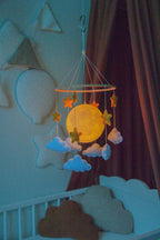 Moon Baby Mobile with Stars and Clouds – Handmade Neutral Nursery Decor