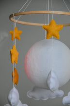 Moon Baby Mobile with Stars and Clouds – Handmade Neutral Nursery Decor
