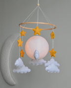 Moon Baby Mobile with Stars and Clouds – Handmade Neutral Nursery Decor