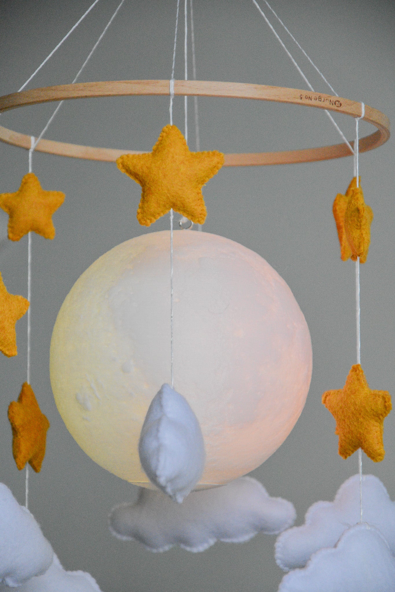 Moon Baby Mobile with Stars and Clouds – Handmade Neutral Nursery Decor