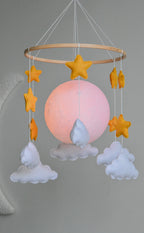 Moon Baby Mobile with Stars and Clouds – Handmade Neutral Nursery Decor