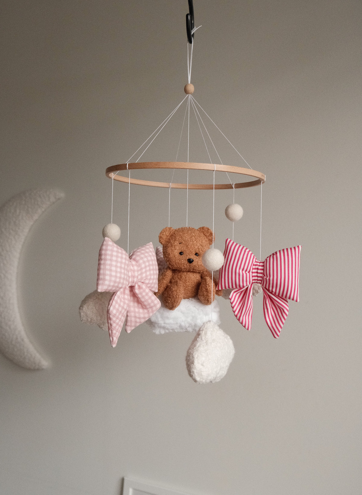 Teddy bear baby mobile, Vintage Circus Neutral nursery