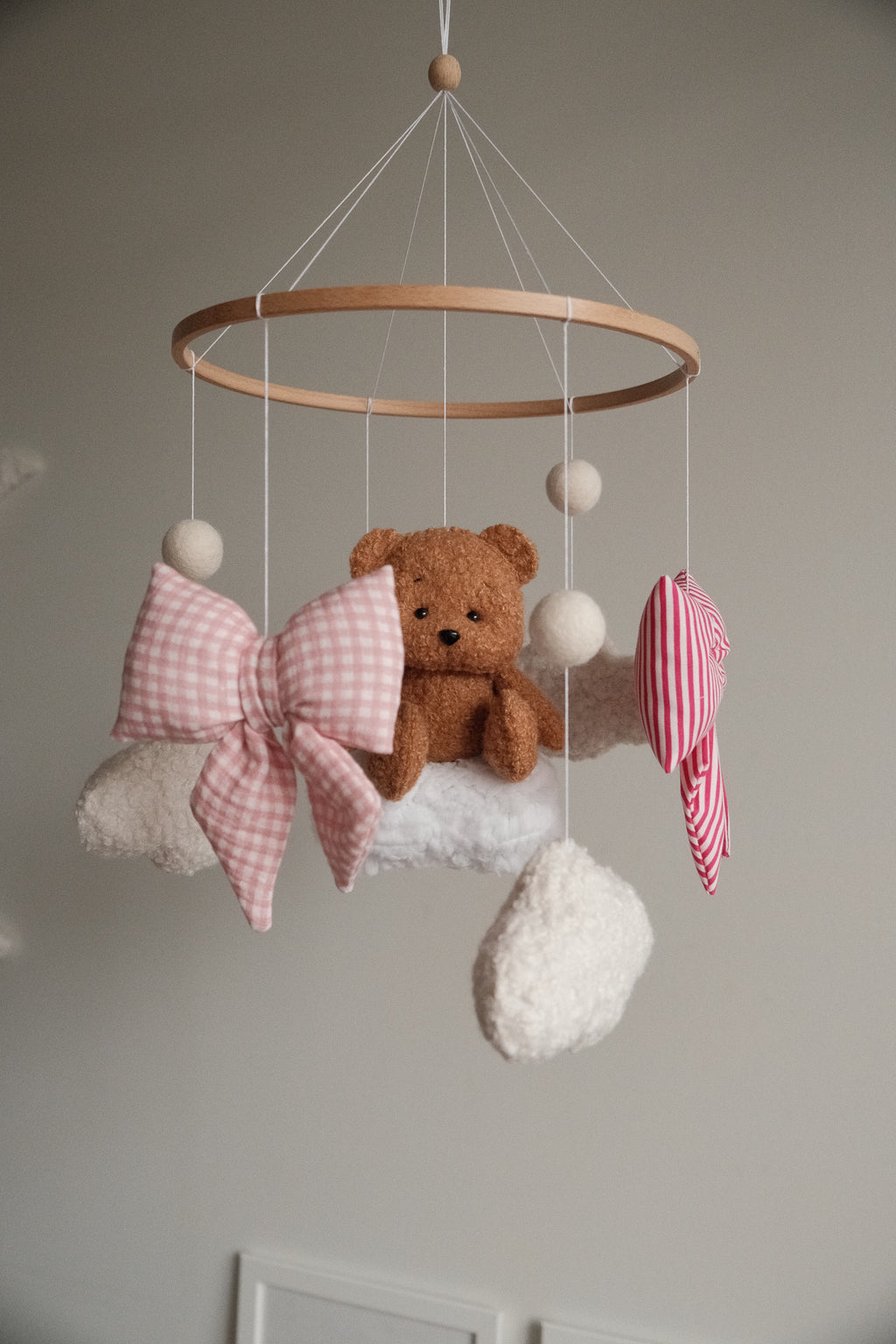 Teddy bear baby mobile, Vintage Circus Neutral nursery