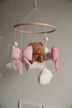 Teddy bear baby mobile, Vintage Circus Neutral nursery