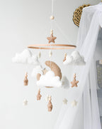 Boucle clouds and moon baby nursery mobile - Minidreams Decor