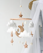 Boucle clouds and moon baby nursery mobile - Minidreams Decor