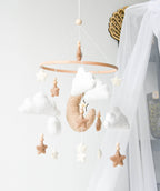 Boucle clouds and moon baby nursery mobile - Minidreams Decor