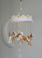 Vintage Horse Carousel Baby Mobile – Handmade Felt Crib Mobile