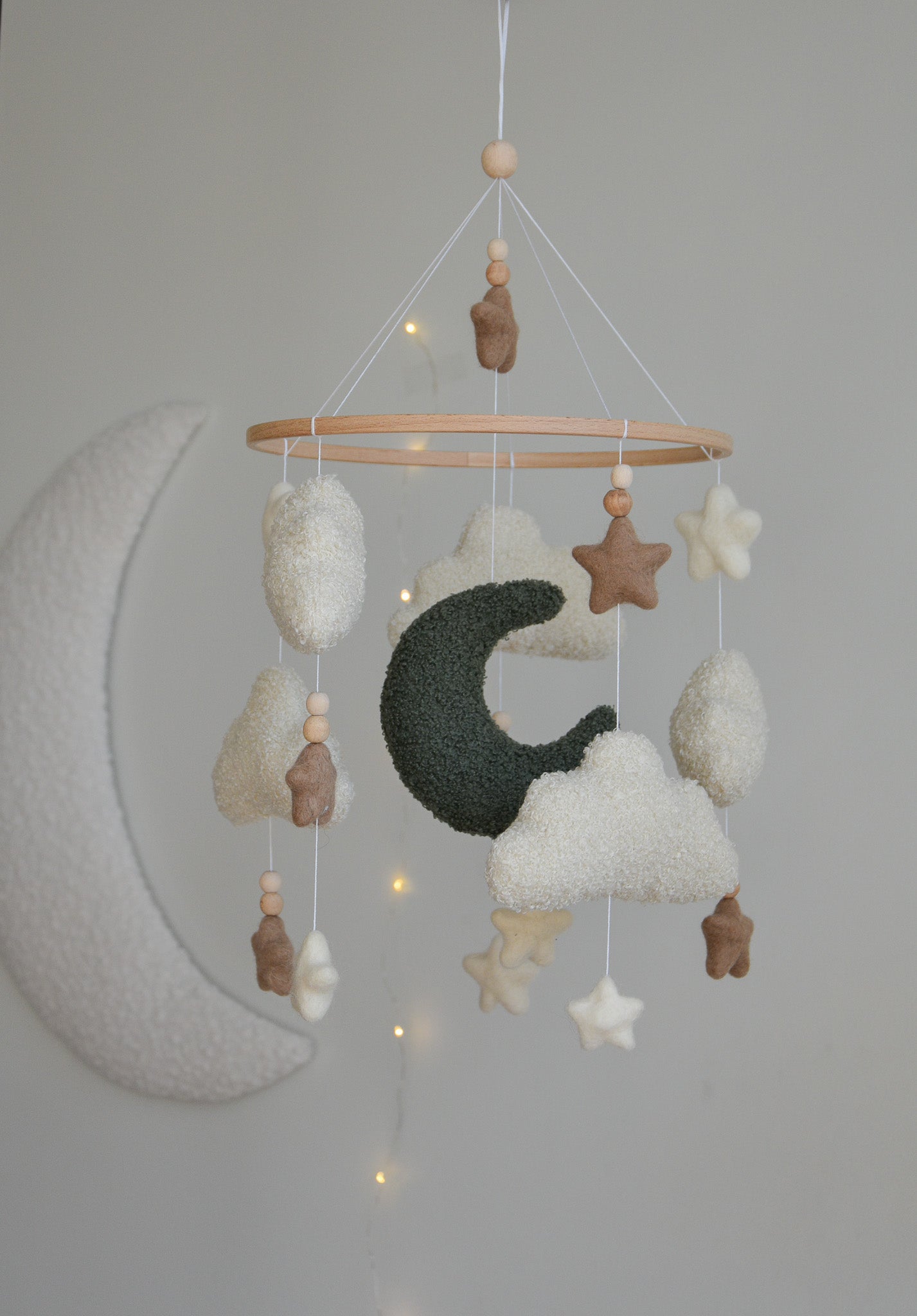 Boucle Baby Nursery Mobile with Clouds and Moon