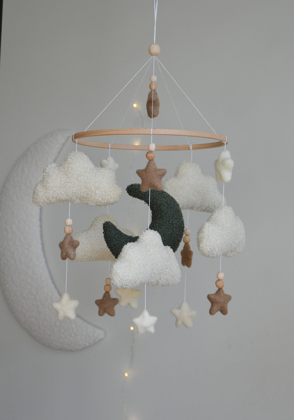 Boucle Baby Nursery Mobile with Clouds and Moon