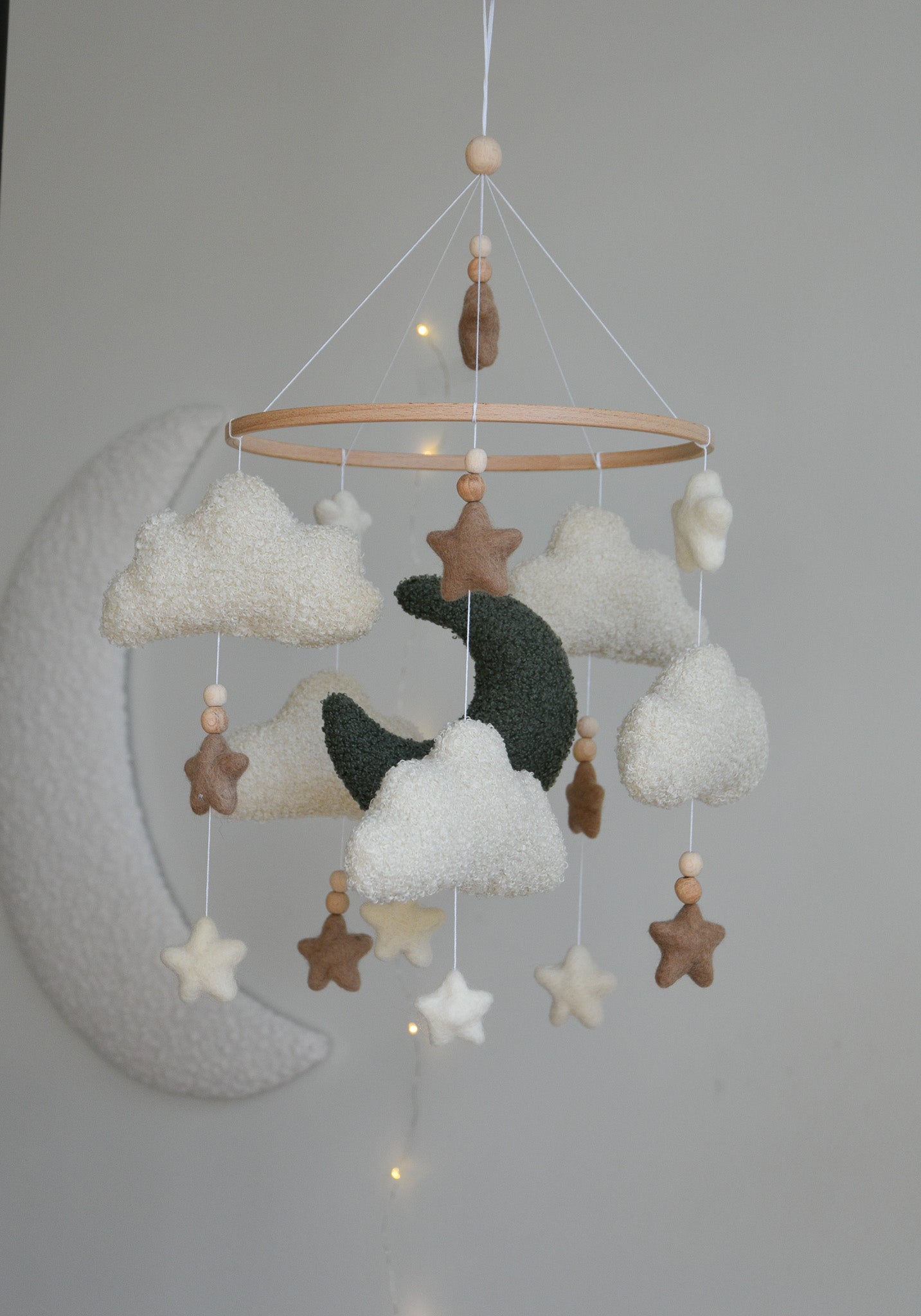 Boucle Baby Nursery Mobile with Clouds and Moon