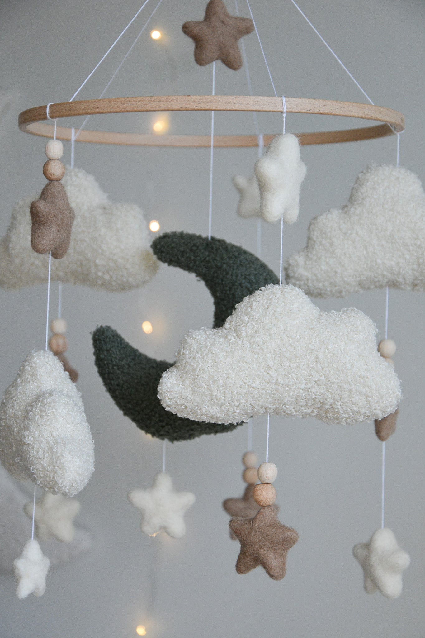 Boucle Baby Nursery Mobile with Clouds and Moon