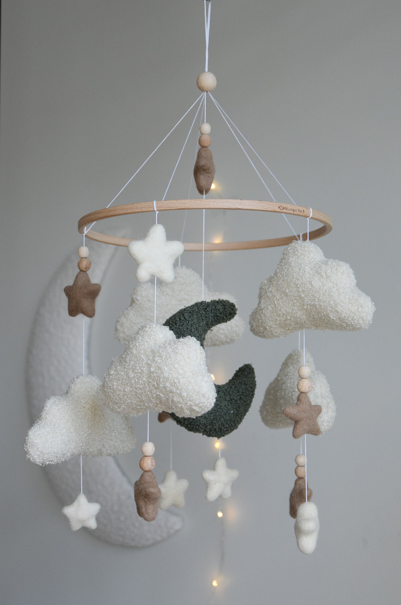 Boucle Baby Nursery Mobile with Clouds and Moon
