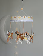 Vintage Horse Carousel Baby Mobile – Handmade Felt Crib Mobile