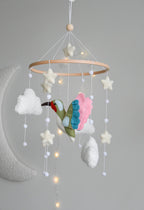 Hummingbird and boucle clouds baby nursery mobile - Minidreams Decor