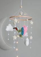 Hummingbird and boucle clouds baby nursery mobile - Minidreams Decor