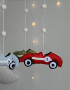 Handmade old school racing cars baby mobile, Neutral nursery mobile, Retro racing baby crib mobile - Minidreams Decor