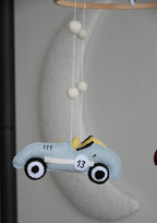Handmade old school racing cars baby mobile, Neutral nursery mobile, Retro racing baby crib mobile - Minidreams Decor