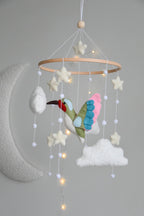Hummingbird and boucle clouds baby nursery mobile - Minidreams Decor