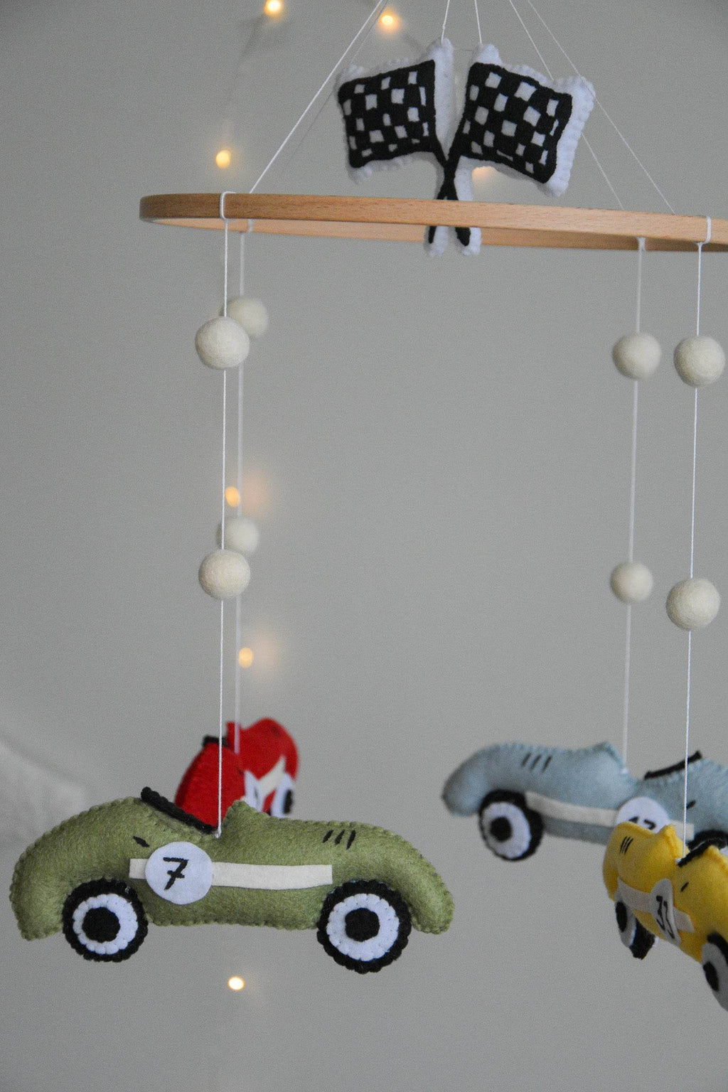 Handmade old school racing cars baby mobile, Neutral nursery mobile, Retro racing baby crib mobile - Minidreams Decor