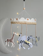 Vintage Safari Carousel Baby Mobile – Handmade Felt Crib Mobile
