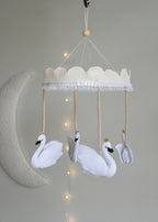 Vintage Swans Carousel Baby Mobile – Handmade Felt Crib Mobile