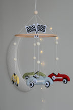 Handmade old school racing cars baby mobile, Neutral nursery mobile, Retro racing baby crib mobile - Minidreams Decor