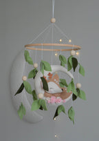 Woodland cute Deer on the moon, Forest floral Themed Baby crib Mobile - Minidreams Decor