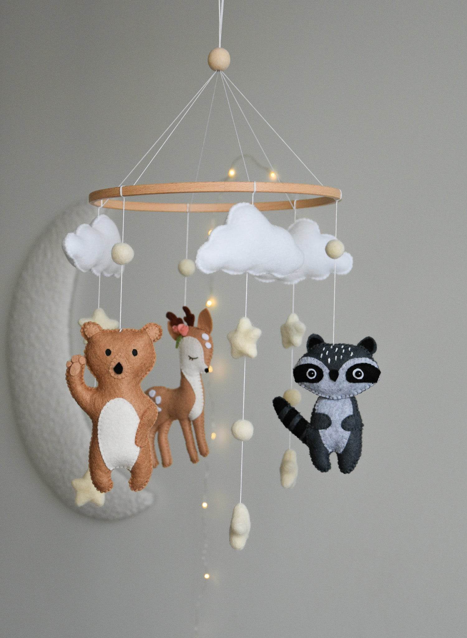 Woodland Forest animals themed stars and clouds Baby crib Mobile - Minidreams Decor