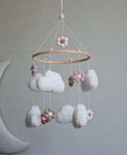 Teddy handmade clouds and daisy baby mobile - Minidreams Decor