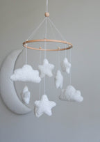 Boucle clouds and stars baby nursery mobile - Minidreams Decor