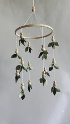Forest Floral Mobile Decoration with Leaves and Wooden Pearls