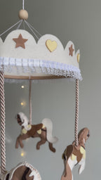 Vintage Horse Carousel Baby Mobile – Handmade Felt Crib Mobile