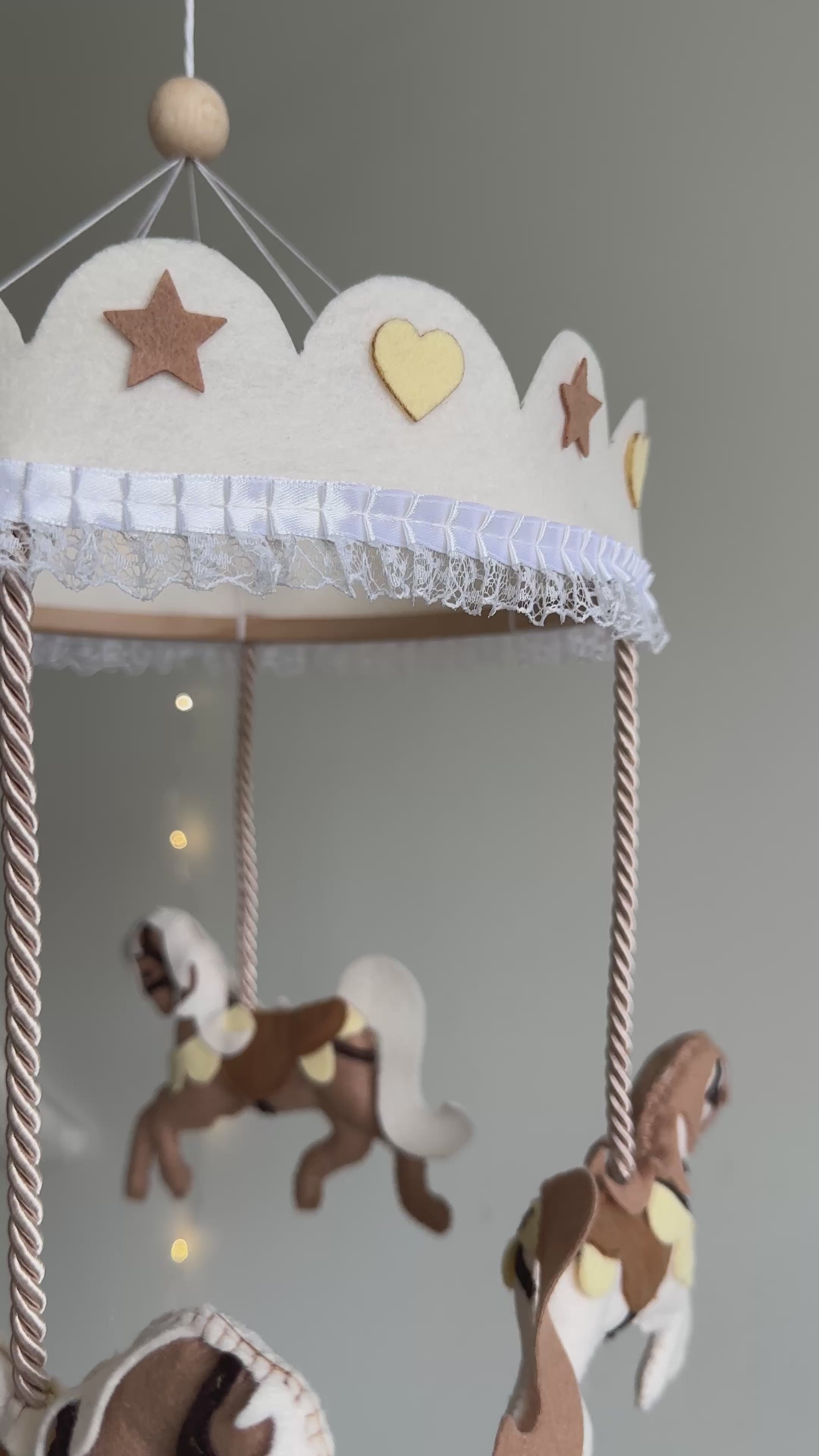Vintage Horse Carousel Baby Mobile – Handmade Felt Crib Mobile