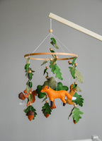 Woodland mobile with fox, bunny, squirrel, willow and leaves - Minidreams Decor