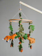 Woodland mobile with fox, bunny, squirrel, willow and leaves - Minidreams Decor