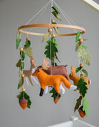 Woodland mobile with fox, reindeer, moose, bunny and leaves - Minidreams Decor